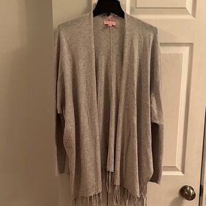 Lilly Pulitzer Colina Heather Gray Fringe Open Front Cardigan- S